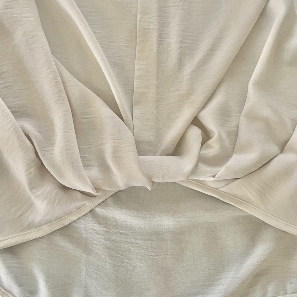 12PM by Mon Ami Ivory Short Sleeve V-Neck Blouse with Front Twist Detail - Picture 3 of 6